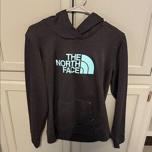 The North Face Charcoal Hoodie with Teal Logo